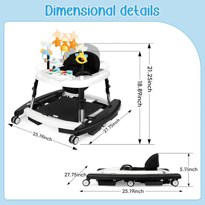Foldable Baby Walker with 5 Adjustable Heights