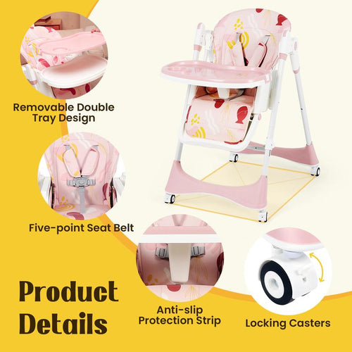 Foldable Baby High Chair with Adjustable Height & Recline
