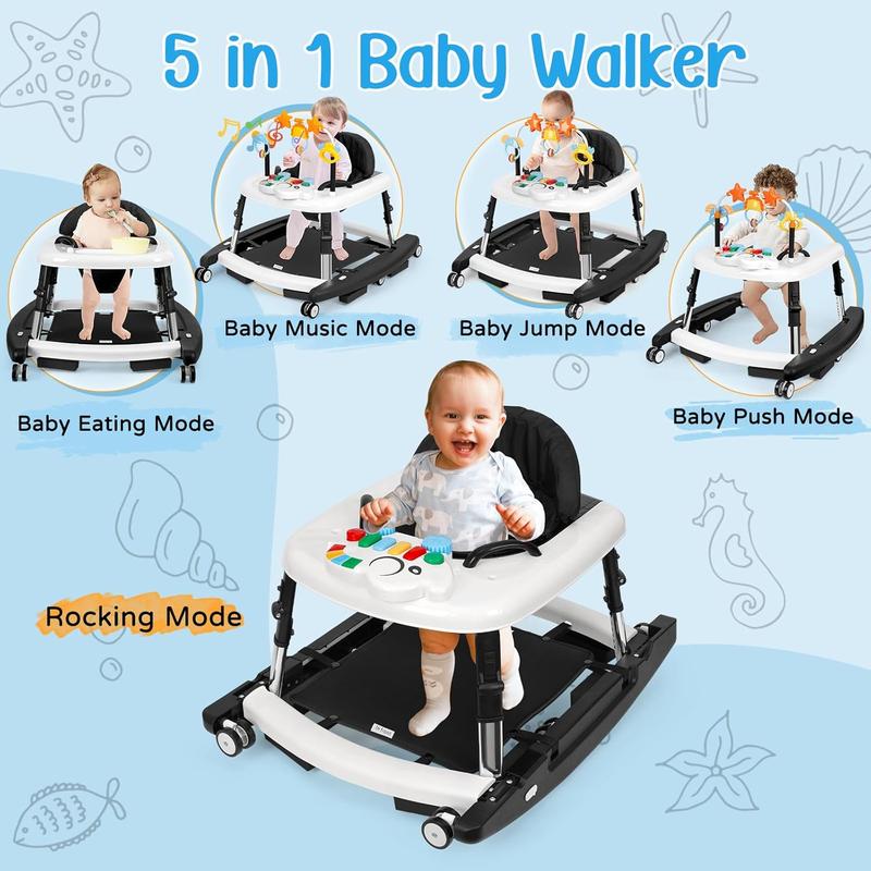 Foldable Baby Walker with 5 Adjustable Heights