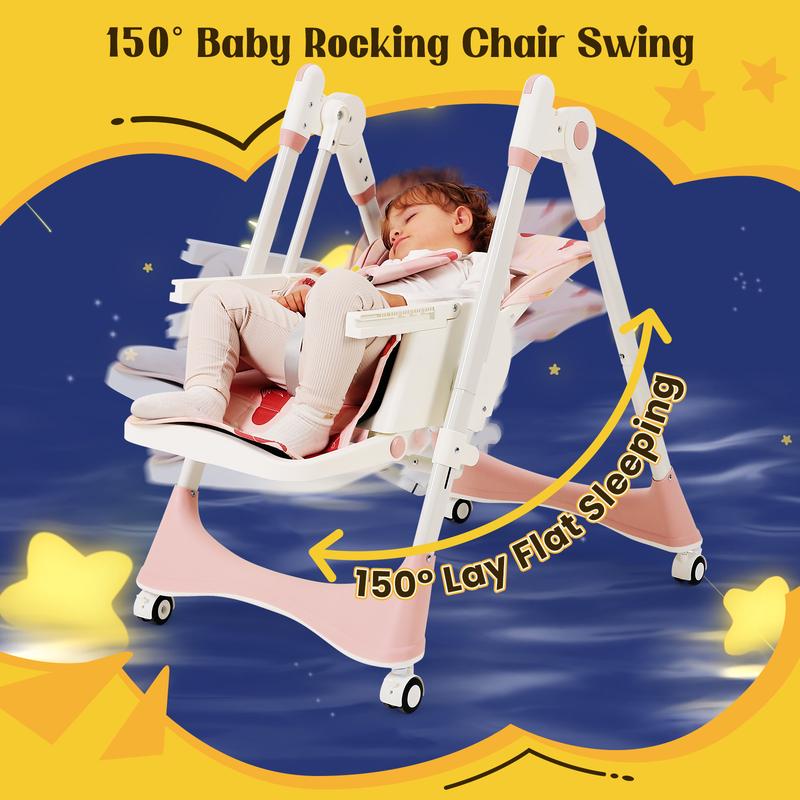 Foldable Baby High Chair with Adjustable Height & Recline