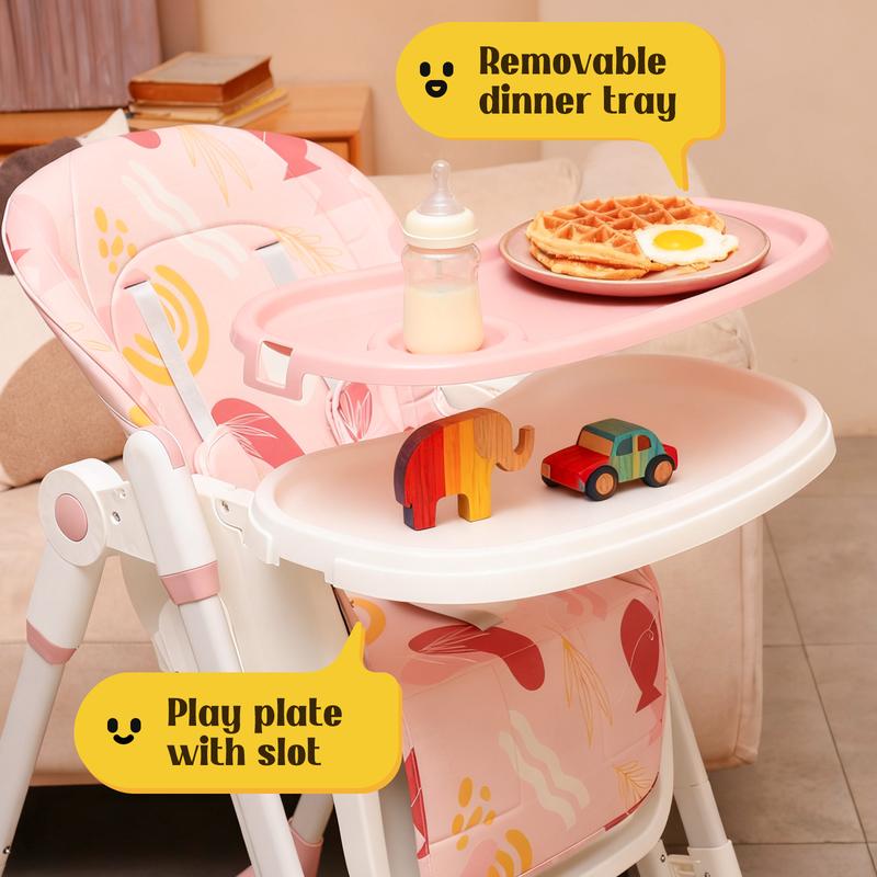 Foldable Baby High Chair with Adjustable Height & Recline