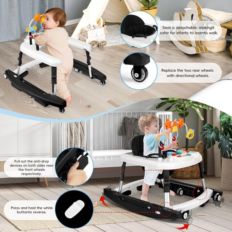 Foldable Baby Walker with 5 Adjustable Heights