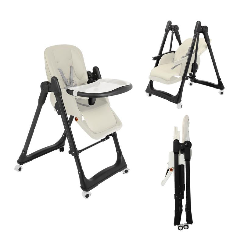 Foldable Baby High Chair with Adjustable Height & Recline