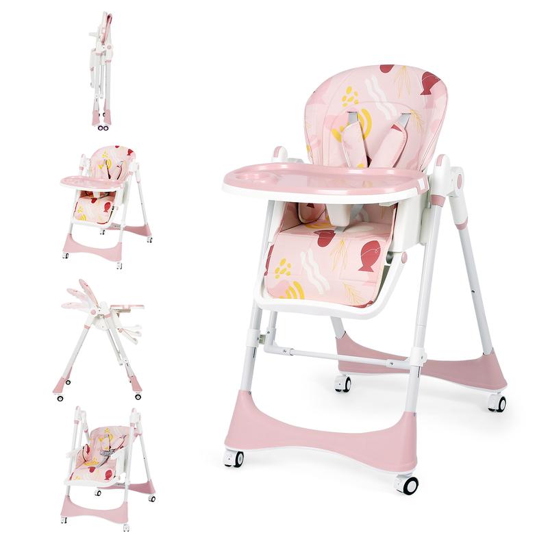 Foldable Baby High Chair with Adjustable Height & Recline