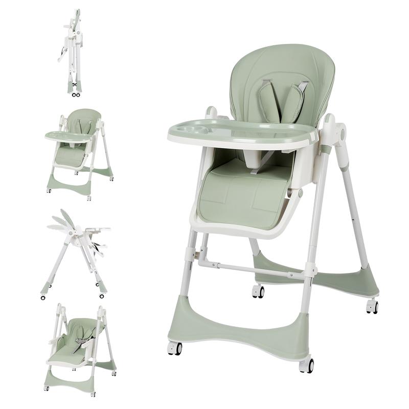 Foldable Baby High Chair with Adjustable Height & Recline