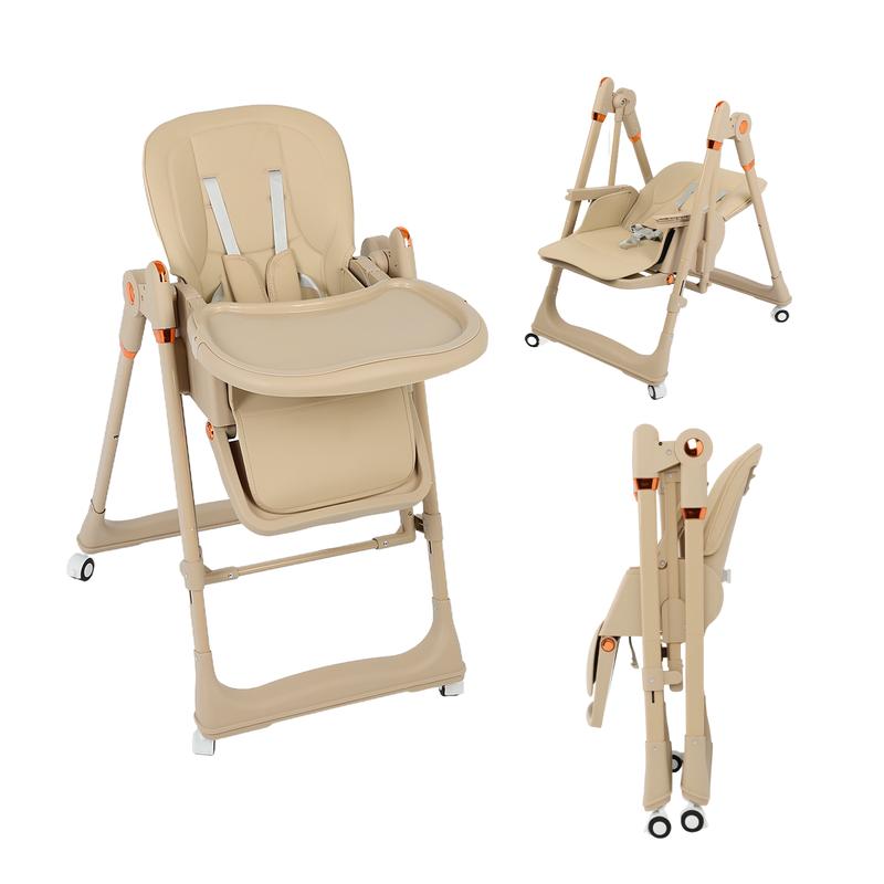 Foldable Baby High Chair with Adjustable Height & Recline